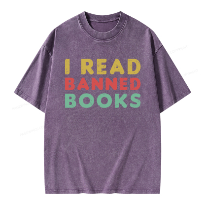 Pagewings Vintage I Read Banned Books Geek Readers T-Shirt Unisex Washed T-shirt