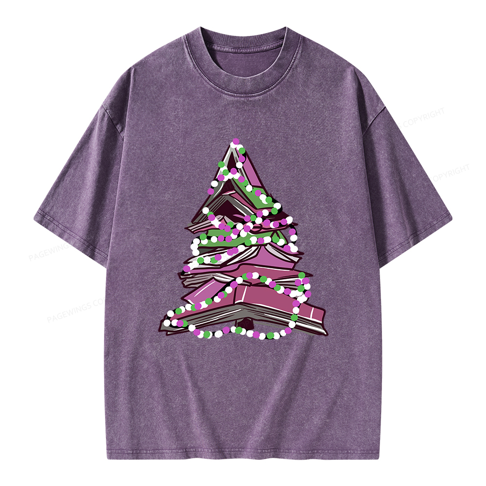 Pagewings Bookish Christmas Tree Unisex Washed T-shirt