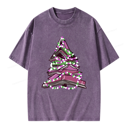 Pagewings Bookish Christmas Tree Unisex Washed T-shirt