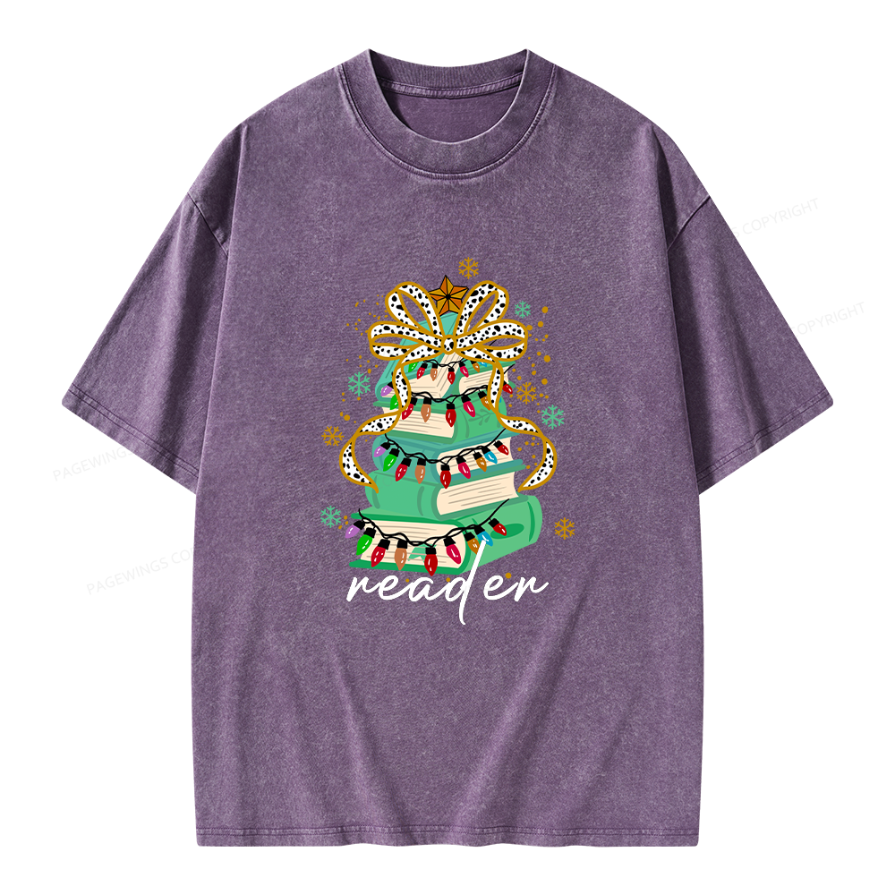 Pagewings Christmas Books Tree Unisex Washed T-shirt
