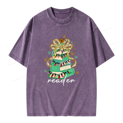 Pagewings Christmas Books Tree Unisex Washed T-shirt