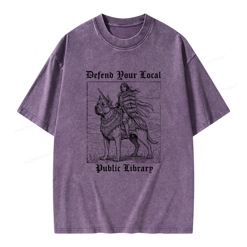 Pagewings Defend Your Local Public Library Unisex Washed T-shirt