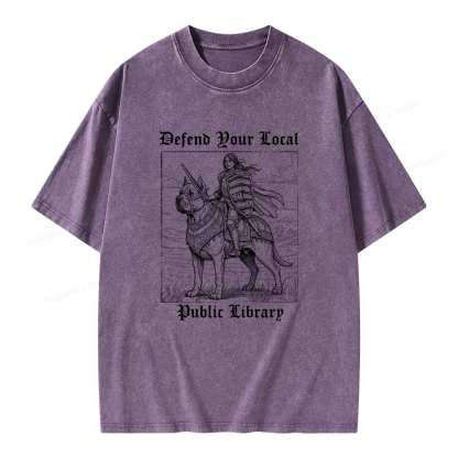 Pagewings Defend Your Local Public Library Unisex Washed T-shirt