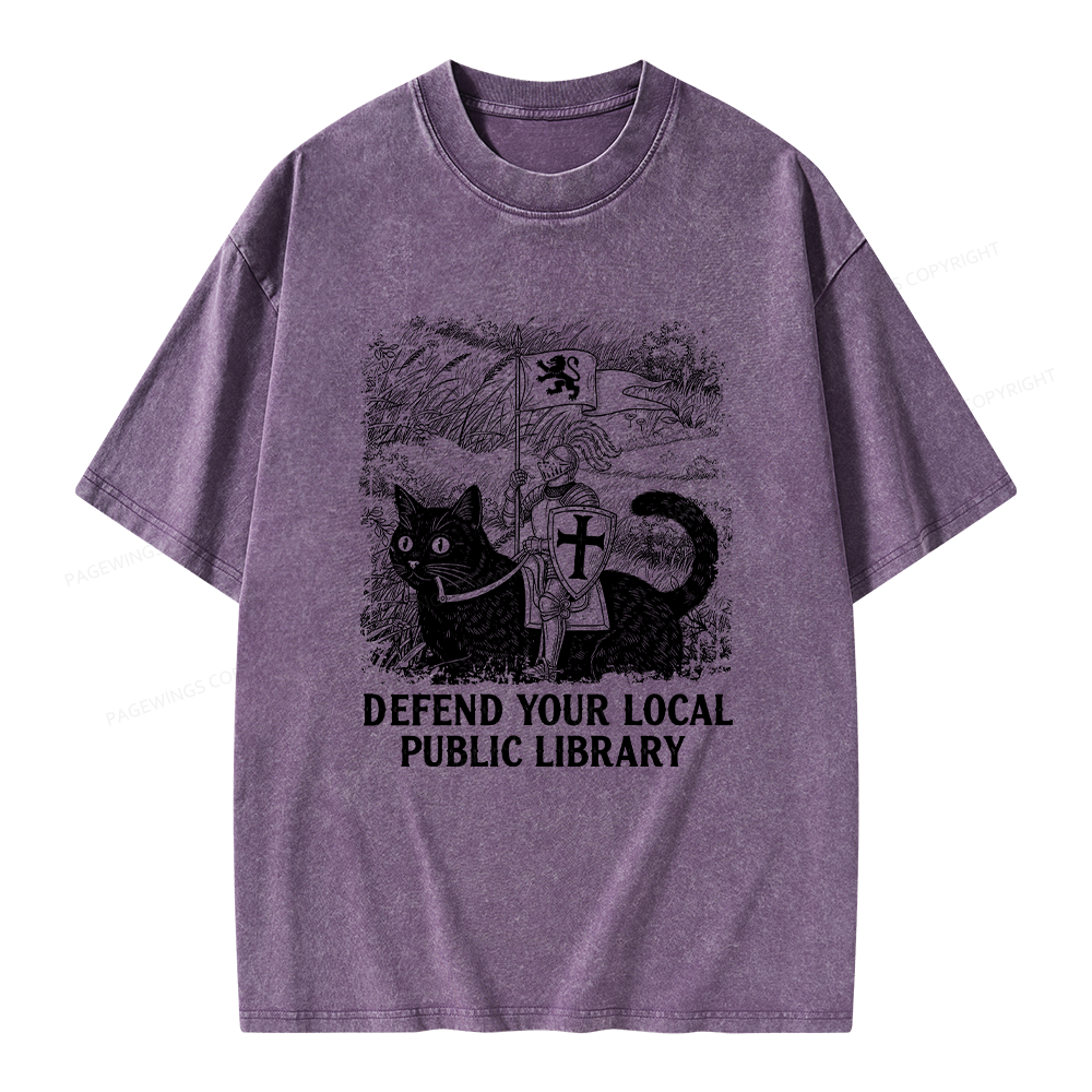 Pagewings Defend Your Local Public Library Unisex Washed T-shirt