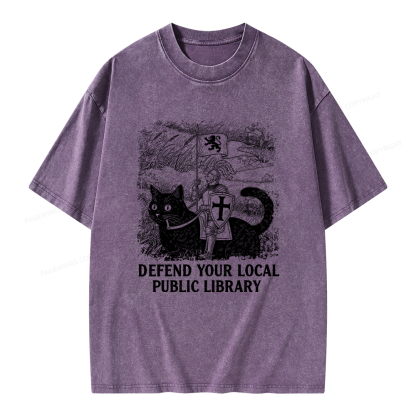 Pagewings Defend Your Local Public Library Unisex Washed T-shirt