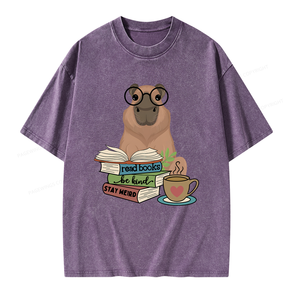 Pagewings Capybara Reading Unisex Washed T-shirt