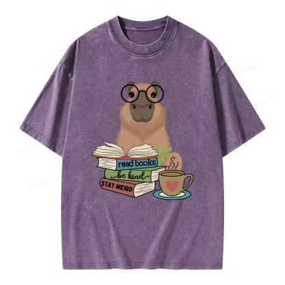 Pagewings Capybara Reading Unisex Washed T-shirt