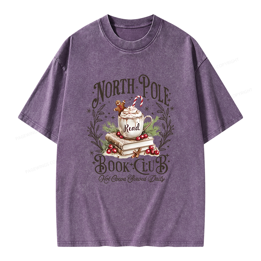 Pagewings Funny North Pole Book Club Unisex Washed T-shirt