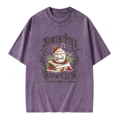 Pagewings Funny North Pole Book Club Unisex Washed T-shirt
