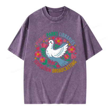 Pagewings Public Parks Libraries Education Broadcasting Unisex Washed T-shirt