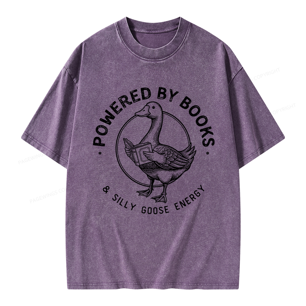 Pagewings Powered By Books & Silly Goose Energy Unisex Washed T-shirt