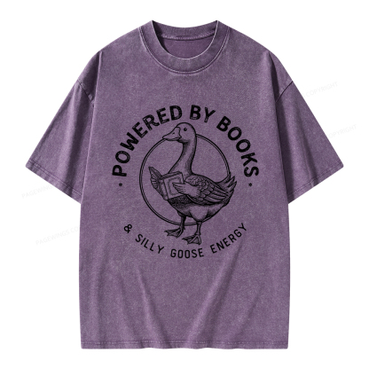 Pagewings Powered By Books & Silly Goose Energy Unisex Washed T-shirt
