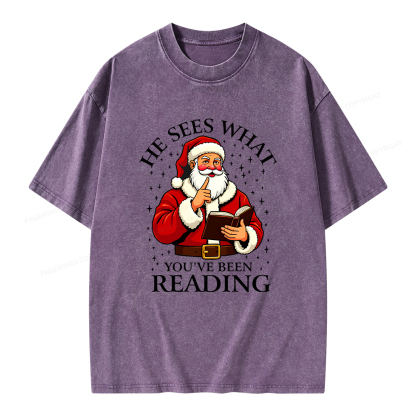 Pagewings He Sees What You've Been Reading Unisex Washed T-shirt