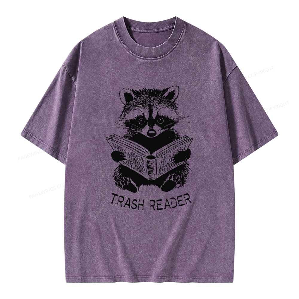Pagewings Raccoon Reading Trash Reader Unisex Washed T-shirt