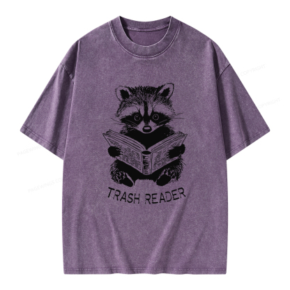 Pagewings Raccoon Reading Trash Reader Unisex Washed T-shirt