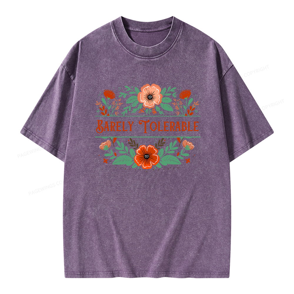 Pagewings Barely Tolerable Book Lover Bookish Unisex Washed T-shirt