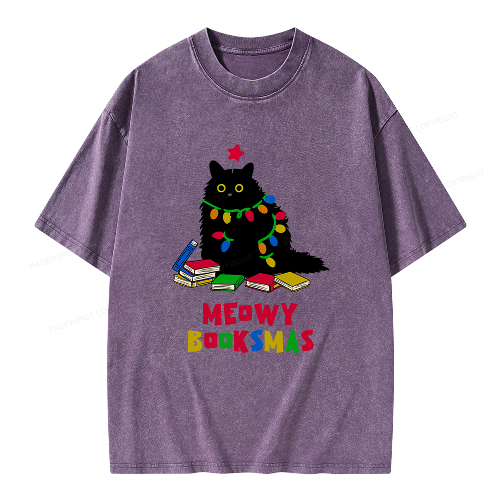 Pagewings Meowy Booksmas Unisex Washed T-shirt