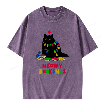 Pagewings Meowy Booksmas Unisex Washed T-shirt