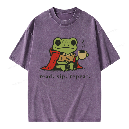 Pagewings Read Sip Repeat Unisex Washed T-shirt