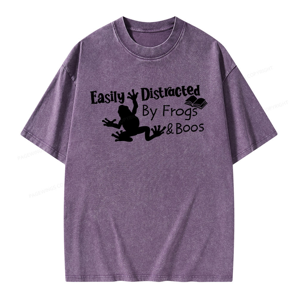 Pagewings Easily Distracted by Frogs& books Unisex Washed T-shirt