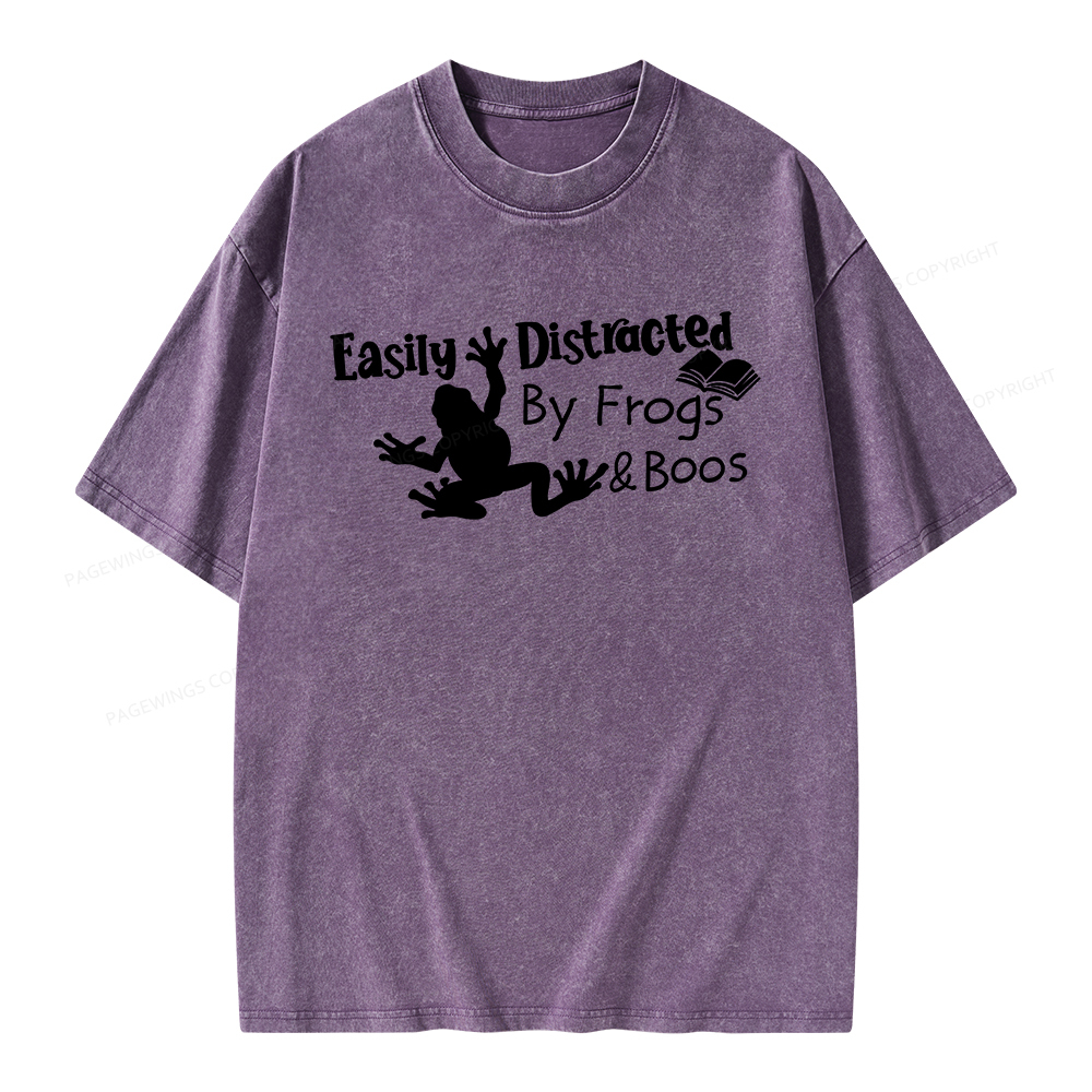 Pagewings Easily Distracted by Frogs& books Unisex Washed T-shirt