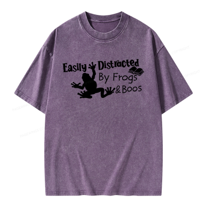 Pagewings Easily Distracted by Frogs& books Unisex Washed T-shirt