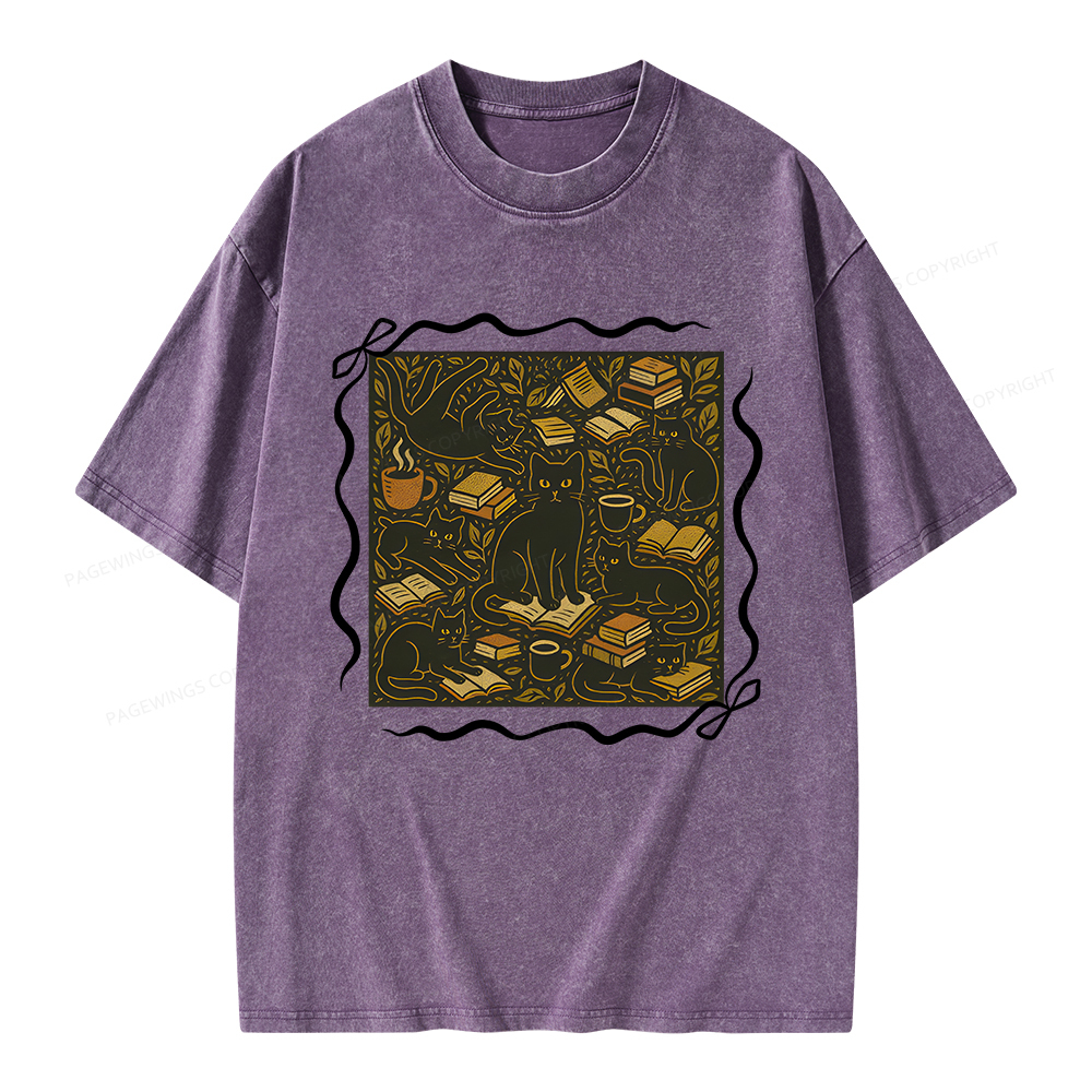 Pagewings Cats And Books Unisex Washed T-shirt