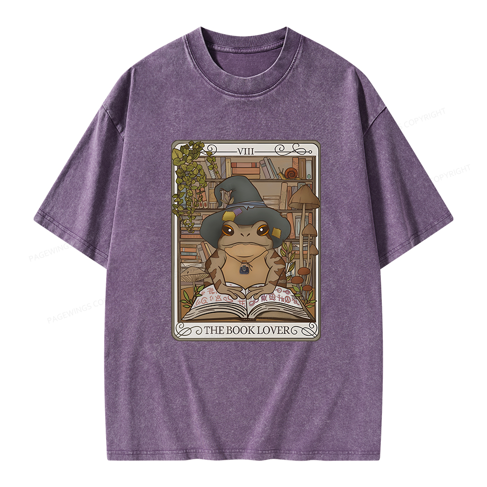 Pagewings Book Lover Frog Tarot Card Comfort Colors TShirt Unisex Washed T-shirt