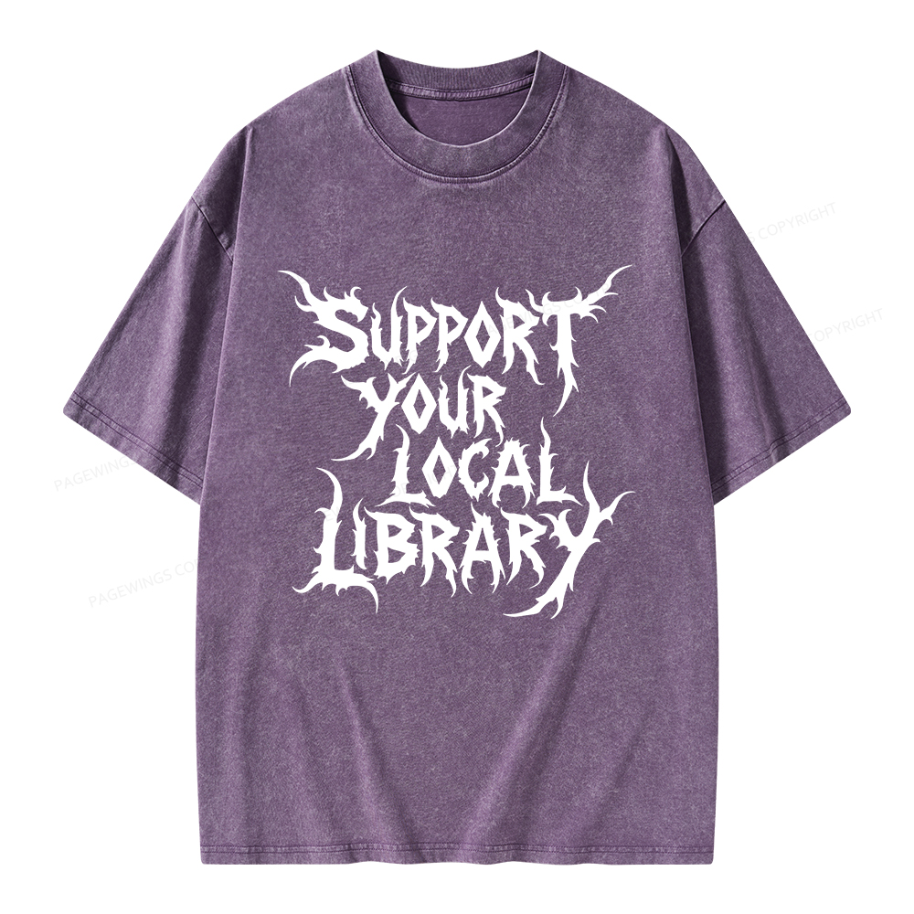 Pagewings Support Your Local Library Unisex Washed T-shirt