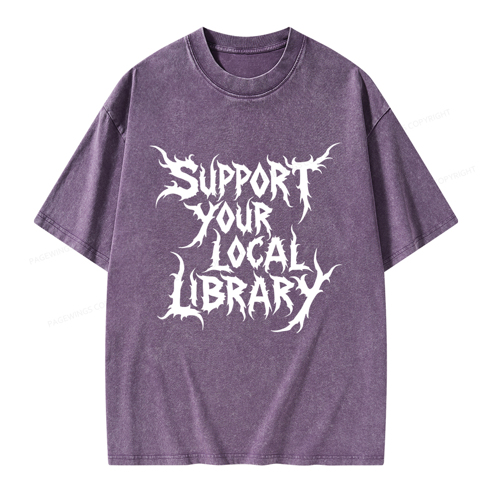 Pagewings Support Your Local Library Unisex Washed T-shirt