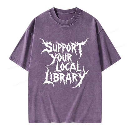 Pagewings Support Your Local Library Unisex Washed T-shirt