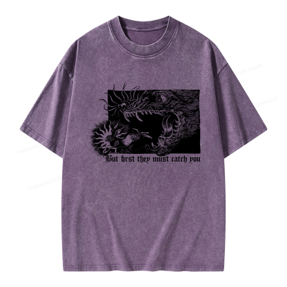 Pagewings But First They Must Catch You Unisex Washed T-shirt