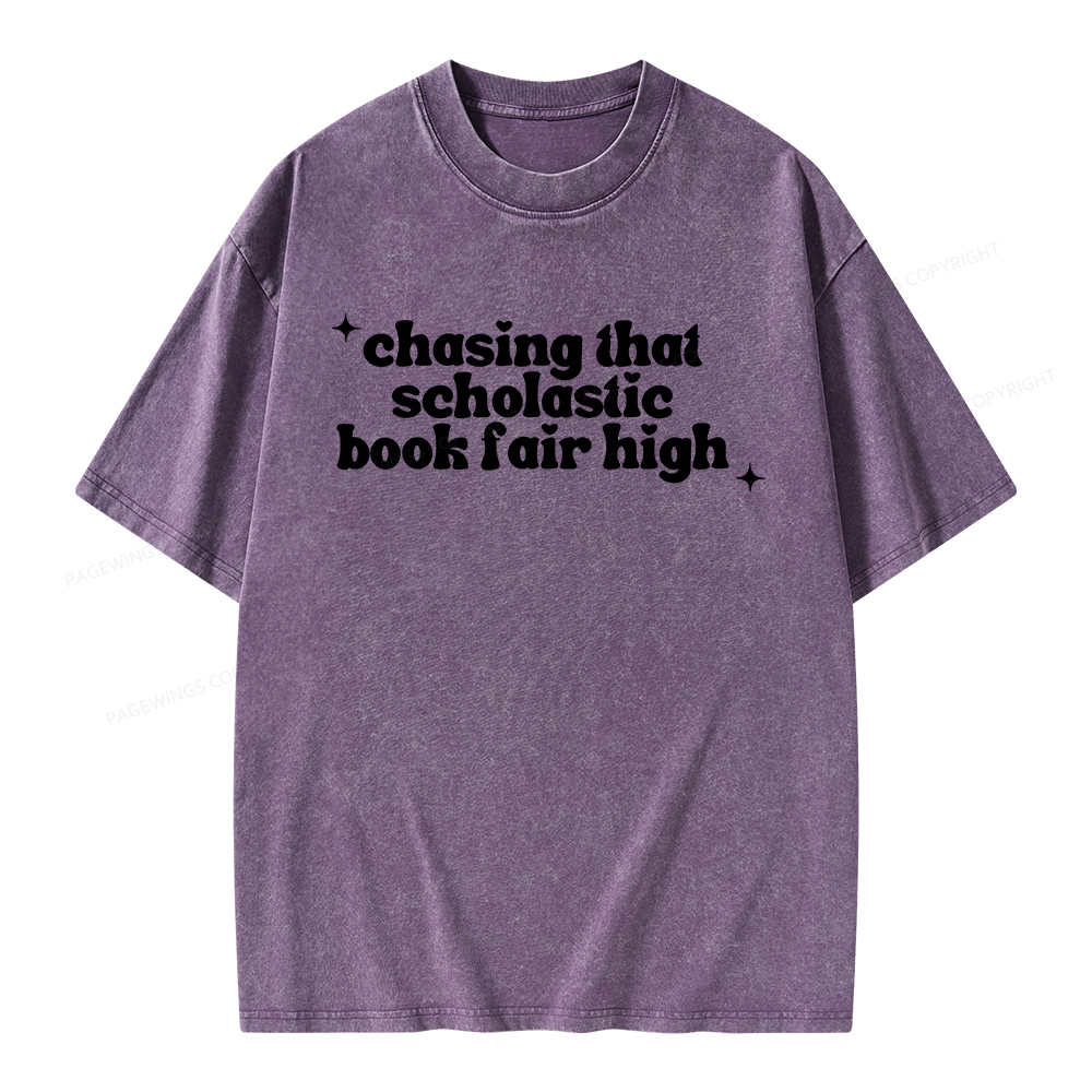 Pagewings Chasing That Scholastic Book Fair High Unisex Washed T-shirt