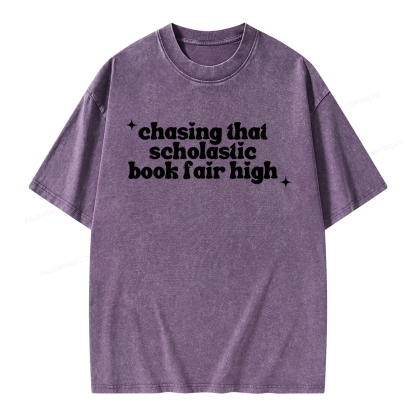 Pagewings Chasing That Scholastic Book Fair High Unisex Washed T-shirt