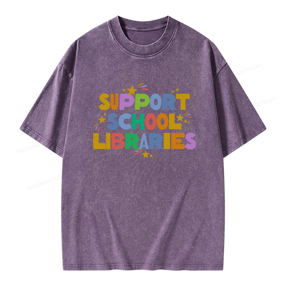 Pagewings Support School Libraries Unisex Washed T-shirt