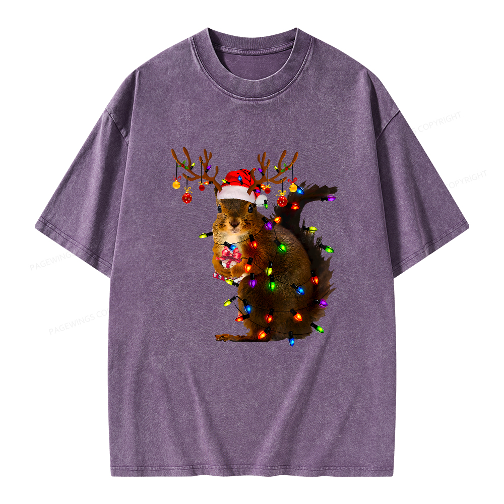 Pagewings Christmas Squirrel Lights Unisex Washed T-shirt