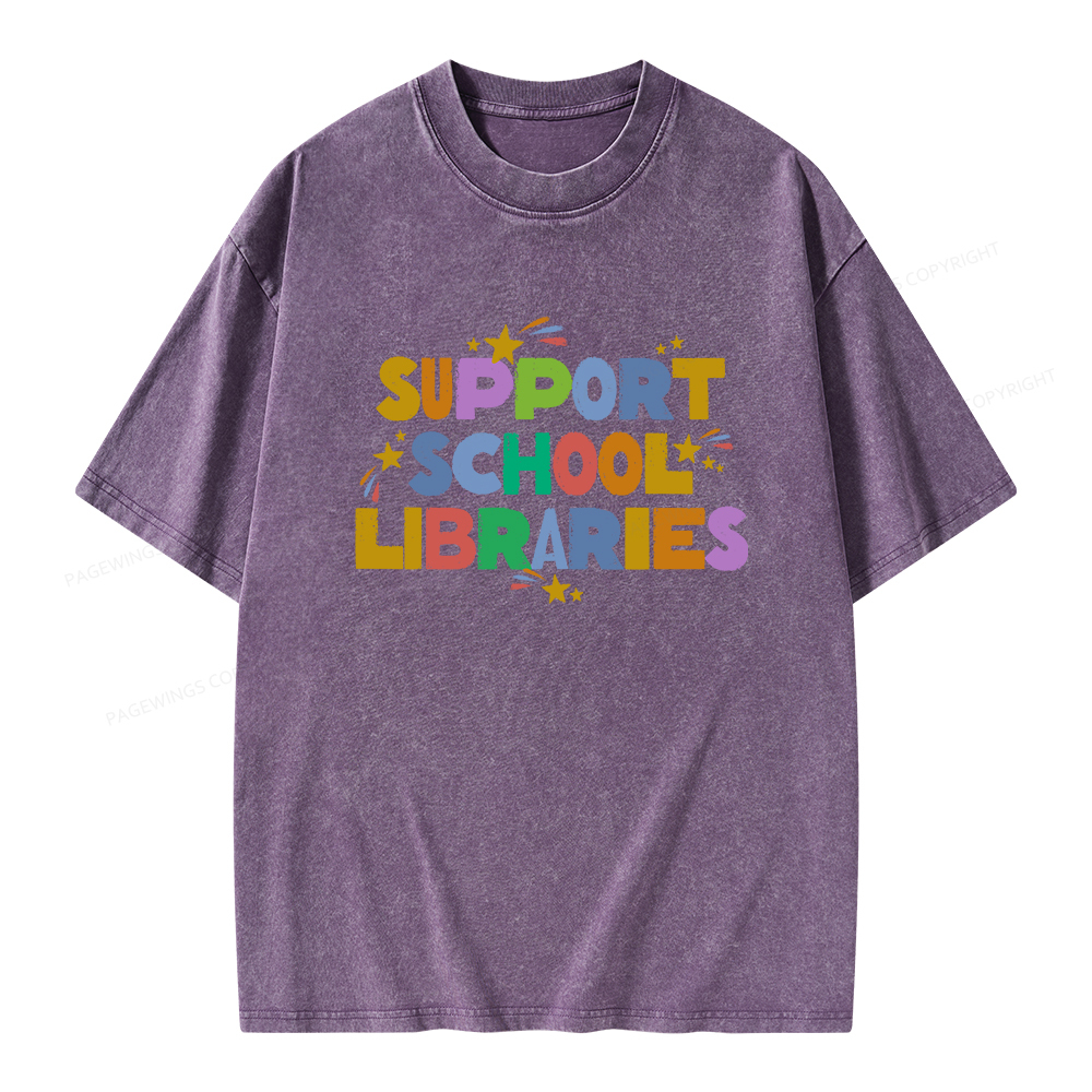Pagewings Support School Libraries Unisex Washed T-shirt