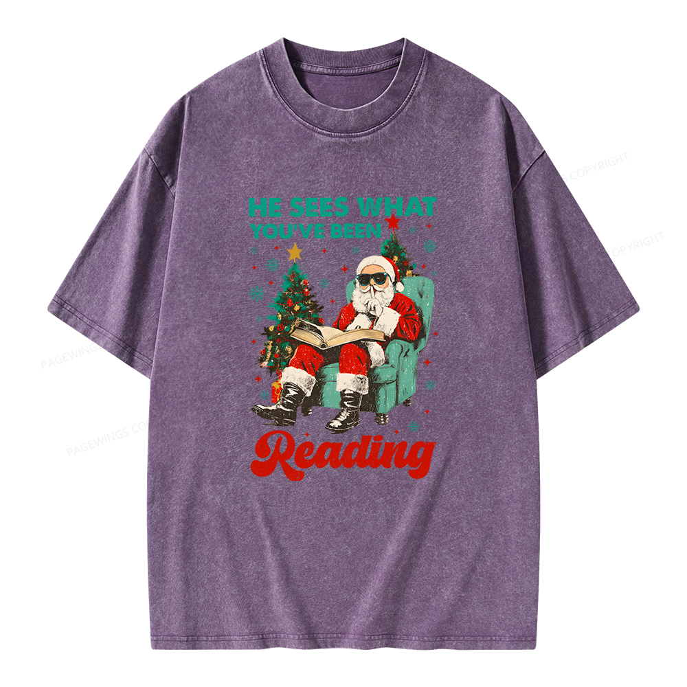 Pagewings Christmas Reading Unisex Washed T-shirt
