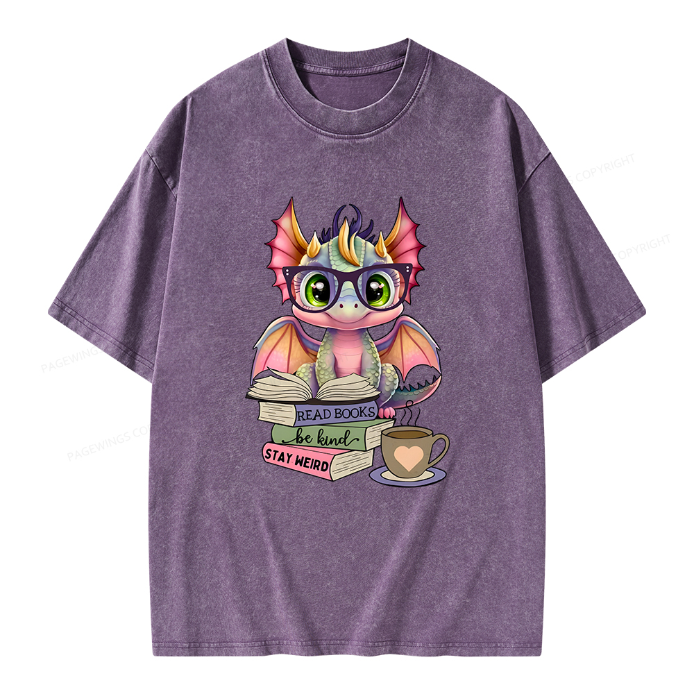 Pagewings Cute Dragon Reading Unisex Washed T-shirt