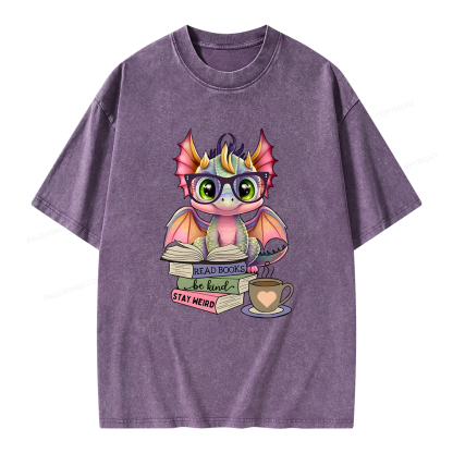 Pagewings Cute Dragon Reading Unisex Washed T-shirt