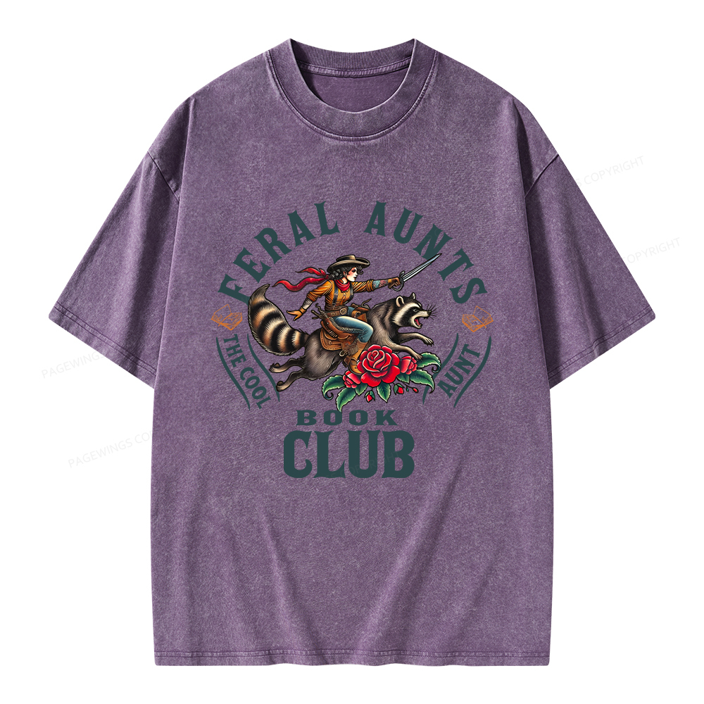Pagewings Feral Aunt Social Book Club Unisex Washed T-shirt