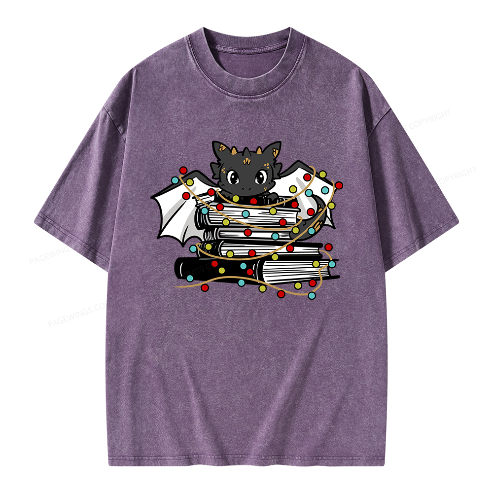 Pagewings Cute Book Dragon Holiday Unisex Washed T-shirt