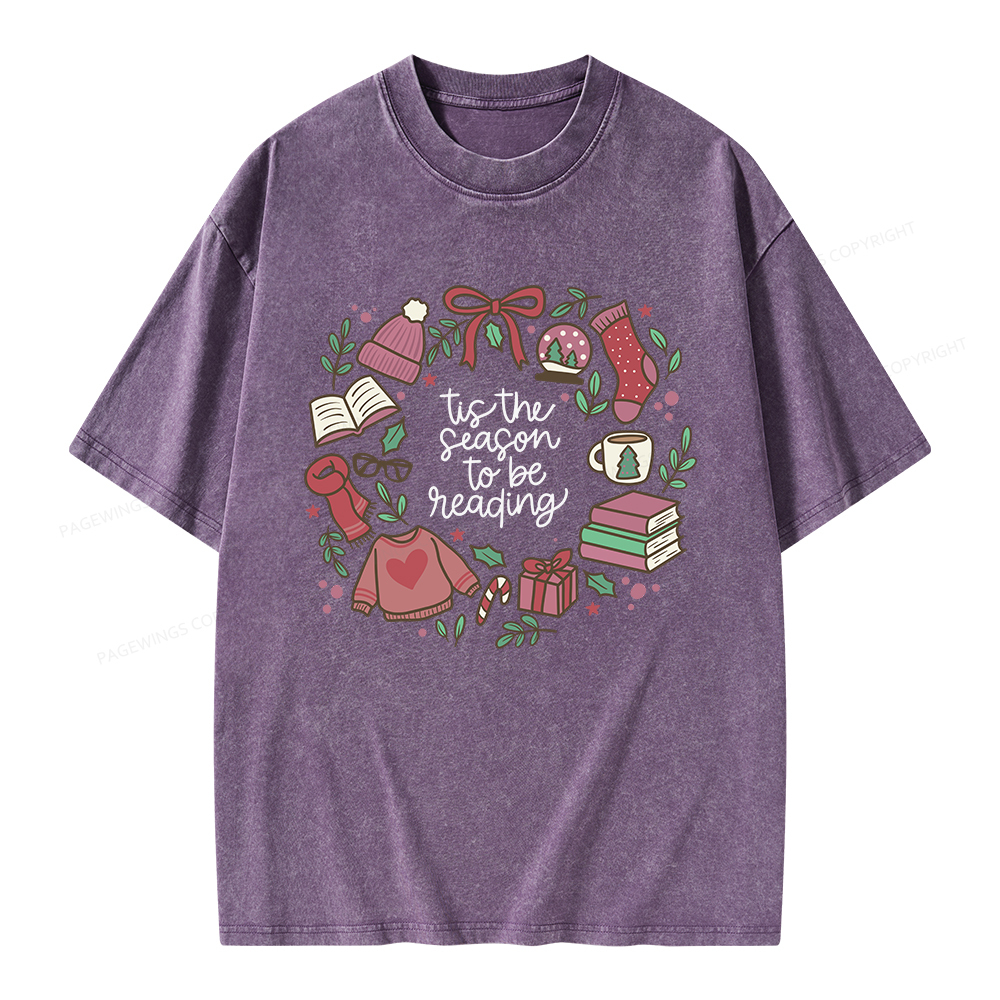 Pagewings Tis The Season To Be Reading Unisex Washed T-shirt