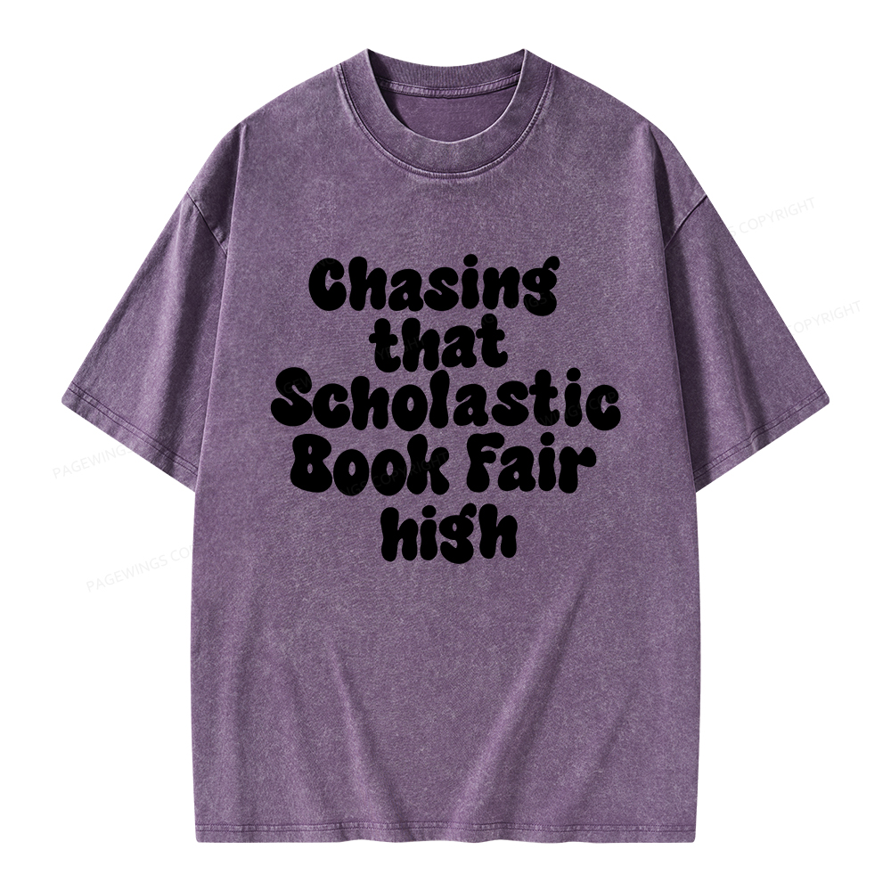 Pagewings Chasing That Scholastic Book Fair High Unisex Washed T-shirt