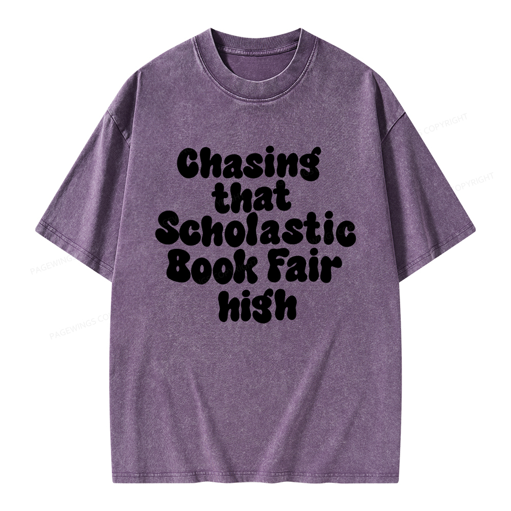 Pagewings Chasing That Scholastic Book Fair High Unisex Washed T-shirt