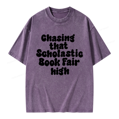 Pagewings Chasing That Scholastic Book Fair High Unisex Washed T-shirt