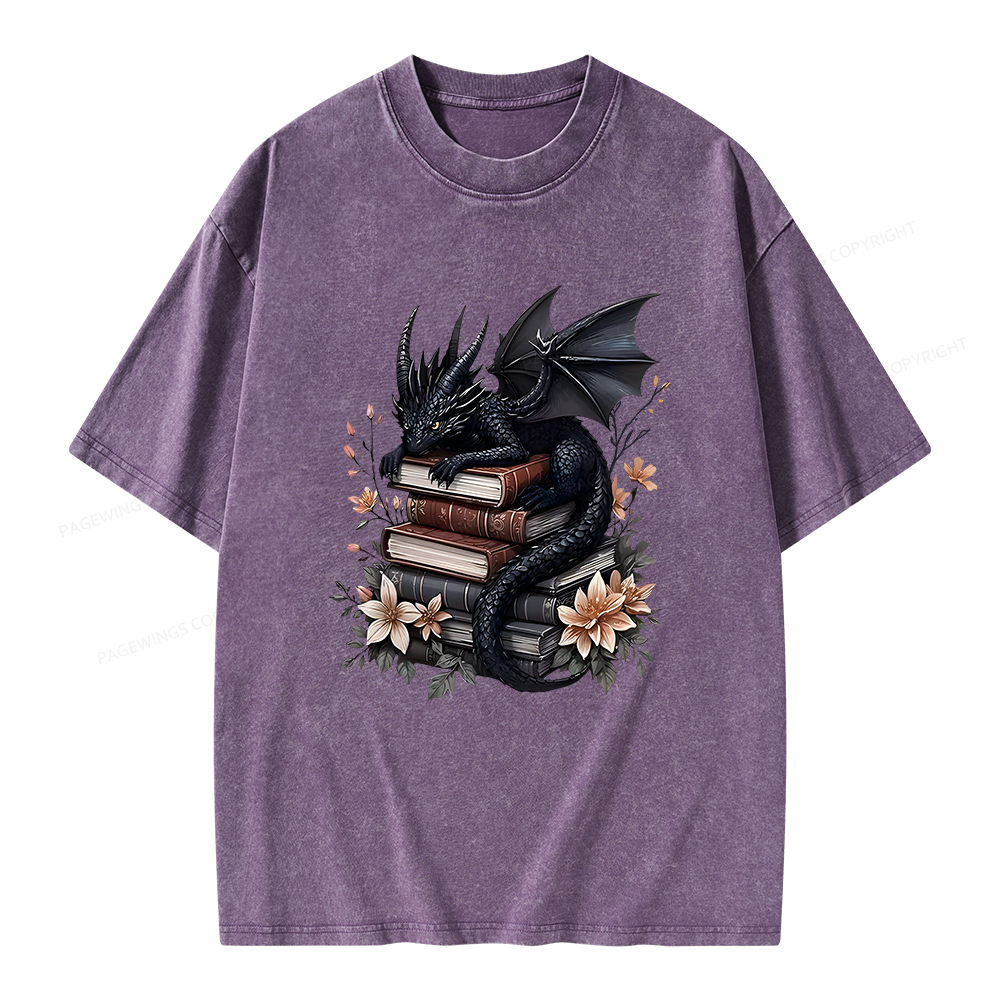 Pagewings Black Dragon Book Unisex Washed T-shirt