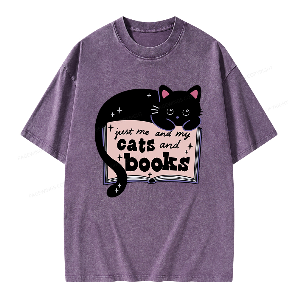 Pagewings Just me my Cats and Books Unisex Washed T-shirt