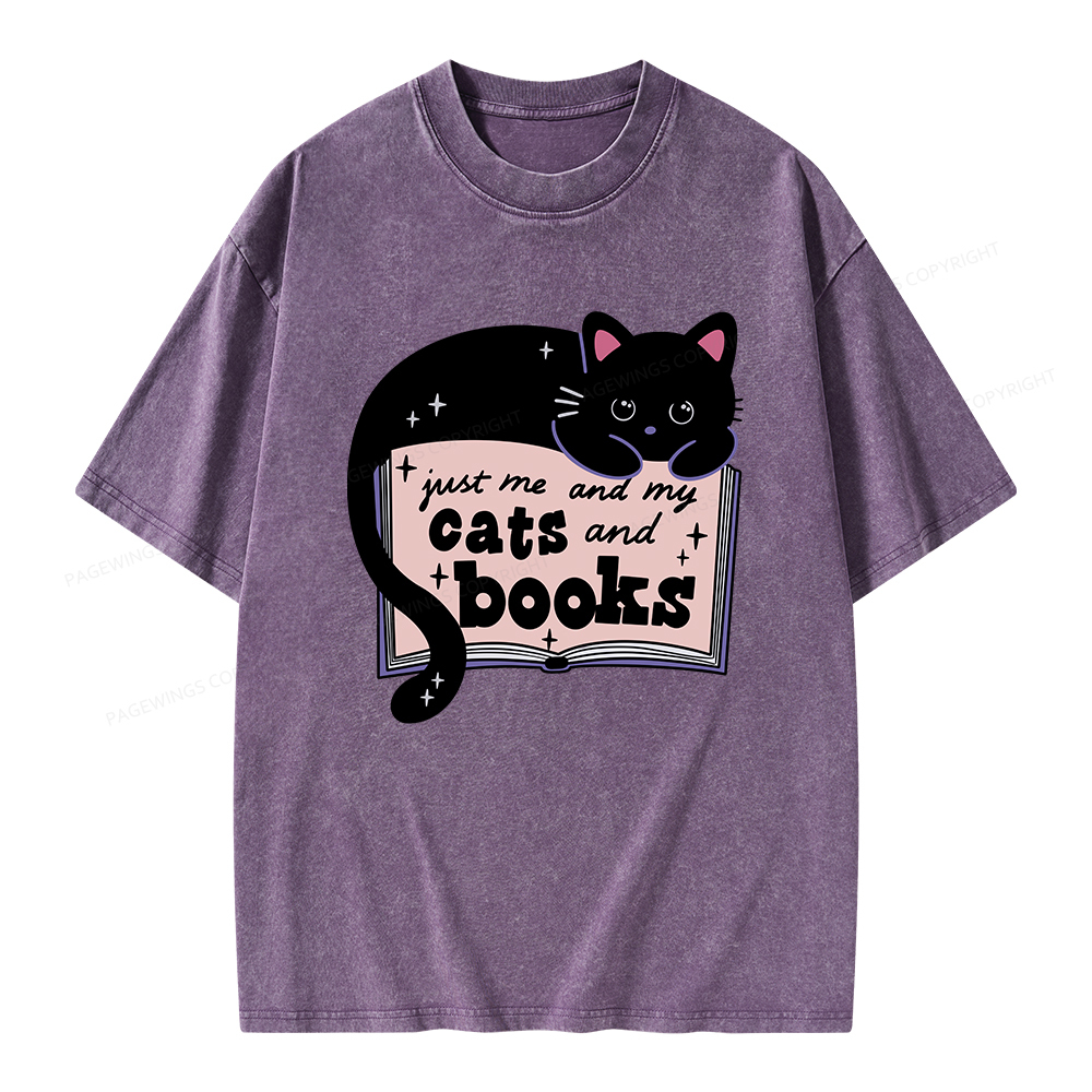 Pagewings Just me my Cats and Books Unisex Washed T-shirt