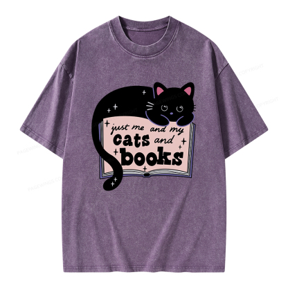 Pagewings Just me my Cats and Books Unisex Washed T-shirt